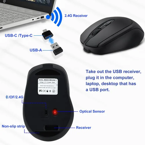 Vista 7 de Ratón Bluetooth, inalámbrico recargable para portátil/iPad/MacBook Pro/Air, mouse silencioso portátil delgado para Surface Pro/PC/Lenovo/Samsung