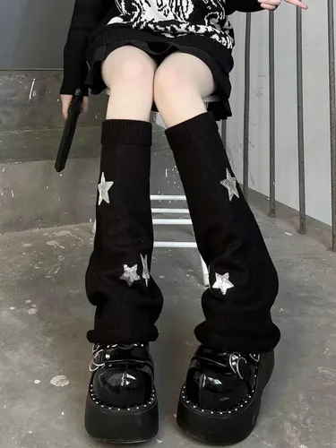 Vista 4 de Calentadores de piernas para mujer, diseño de estrella, calentadores de piernas de punto Y2k, calcetines kawaii Harajuku Fairycore ropa