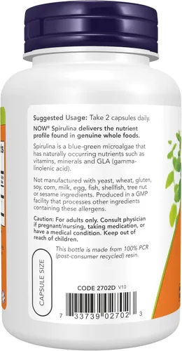 Vista 3 de Espirulina NOW de 0.0176 oz, 120 cápsulas vegetales.