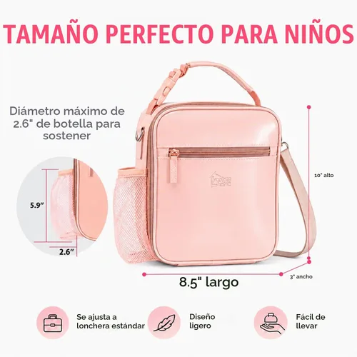 Vista 2 de Bolsa de almuerzo para niños, lonchera aislada de PU con correa