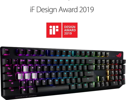 Vista 3 de ASUS Teclado mecánico RGB para juegos, alcance ROG Strix Interruptores Cherry MX Brown Tecla Ctrl 2 veces más ancha para precisión FPS Teclado