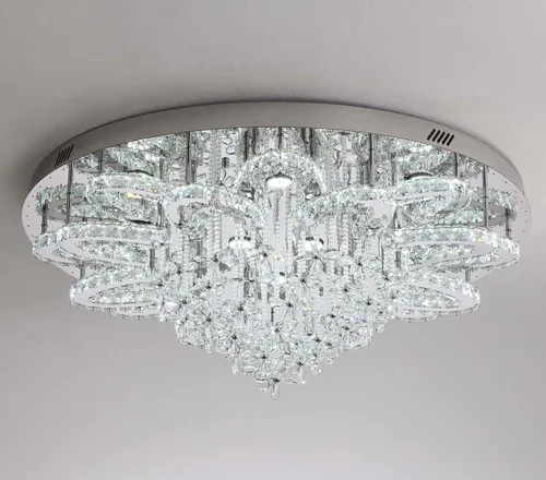 Vista 3 de ykolupty Lámpara de araña W47.2 para sala de estar y comedor, moderna lámpara de techo de cristal LED, regulable 2700-6000K