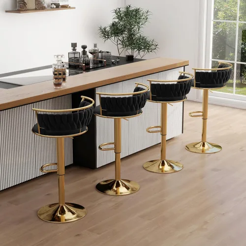 Vista 44 de Juego de 2 taburetes de bar giratorios de 360°, silla de bar de terciopelo ajustable a altura de mostrador moderna, taburete de metal plateado