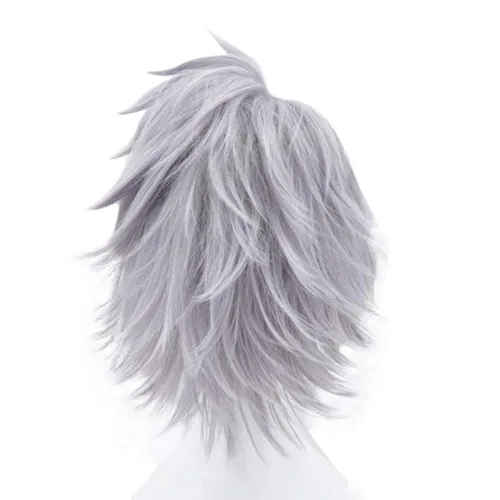 Vista 3 de ANOGOL Hair Cap + Peluca gris para hombres, peluca corta ondulada para cosplay, pelucas de pelo sintético para mujeres, niñas, hombres y niños
