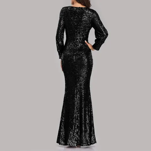 Vista 3 de Sparkly Dresses for Women Long Sleeve Sexy V-Neck Sequined Slim Fit Mermaid Evening Dress Holiday Party Dress