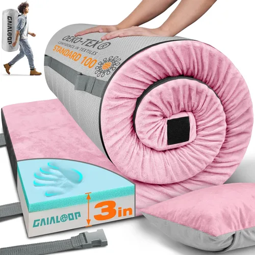 Vista 12 de GAIALOOP Colchón de Espuma Viscoelástica de 3 Pulgadas para Acampar, Almohadilla de Dormir de Doble Capa Gruesa para Coche, Tienda, Cama