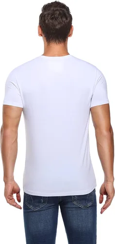 Vista 4 de COLORFULLEAF Camisetas de manga corta de bambú con cuello redondo para hombre, 3