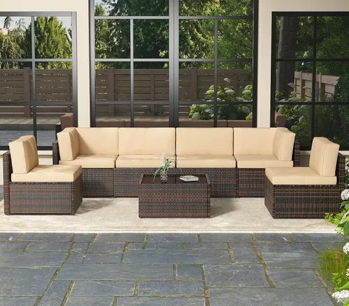 Vista 9 de AECOJOY Juego de muebles de patio al aire libre de 7 piezas, sillas seccionales de conversación al aire libre con mesa auxiliar, patio seccional