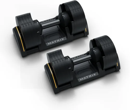Vista 3 de Matrix Fitness DB50 - Mancuernas ajustables de 50 libras Ajustes rápidos para entrenamiento de fuerza y HIIT Reemplaza 10 pares de mancuernas