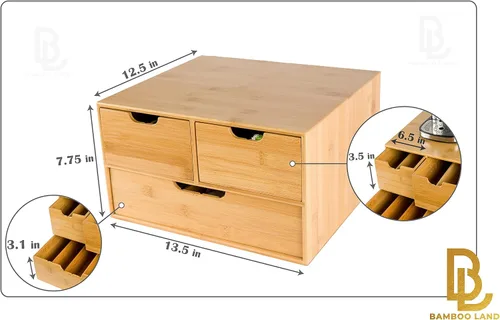 Vista 3 de Soporte extragrande de bambú para mostrador, cajón organizador de 2 niveles K-Cup