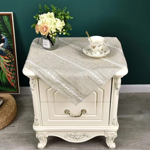 Vista 30 de NEWISHER Mantel cuadrado pequeño bordado rústico de 20 x 20 pulgadas, mantel de tela jacquard a rayas lavable para mesa de comedor para mesita