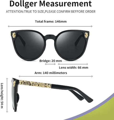 Vista 5 de Dollger Lentes de sol con diseño de calavera, y aros con forma de ojo de gato, protección UV400