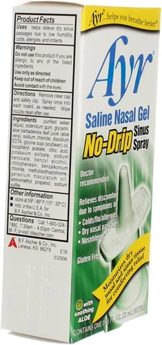 Vista 3 de Ayr Gel nasal salino sin goteo en aerosol sinusal con aloe – Alivio salino hidratante (0.75 onzas líquidas) – Paquete de 5