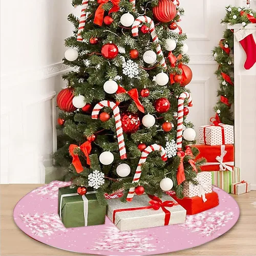 Vista 6 de GAGEC Falda de árbol de Navidad, falda rosa para árbol de Navidad de 15 pulgadas, falda de árbol de invierno para decoración de Navidad