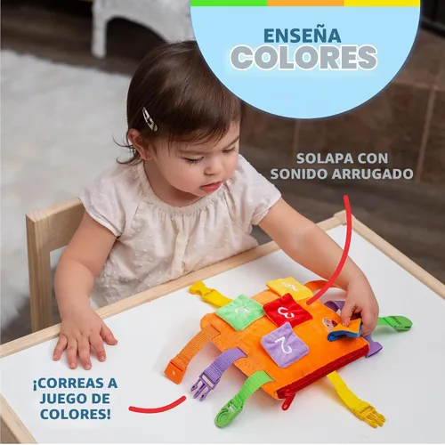 Vista 3 de BUCKLE TOY "Bizzy" - Aprendizaje Temprano bebés habilidades básicas de vida Actividad de viaje felpa niños.