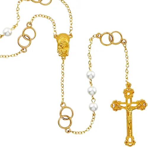 Vista 7 de Rosario de doble lazo de boda de perlas de imitación, collar simbólico que envuelve recién casados, joyería memorable para parejas, 44 pulgadas