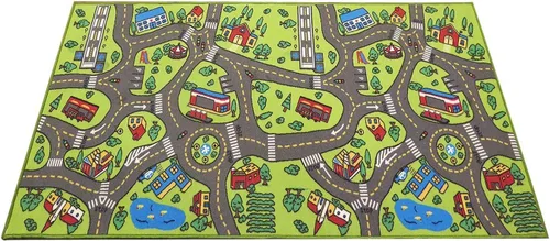 Vista 2 de Alfombra de juego para niños de 80 x 40 pulgadas. City Life ideal para jugar con autos y juguetes. Juega, aprende y diviértete de forma segura.