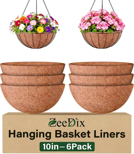Vista 22 de ZeeDix Paquete de 3 forros de coco de 12 pulgadas para maceteros, revestimientos redondos para cestas colgantes 100% naturales, cesta de coco