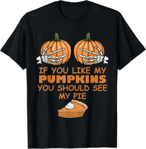 Vista 2 de Camiseta If You Like My Pumpkins You Should See My Pie, Negro, S
