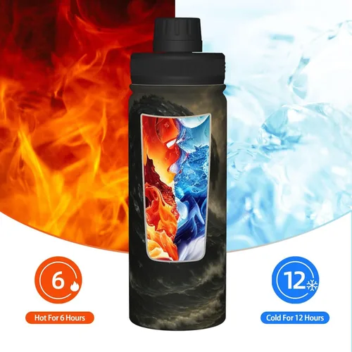 Vista 6 de Botella de agua aislada con estampado de tsunami de obsidiana, de acero inoxidable de 18 onzas, divertida taza de viaje, a prueba de fugas
