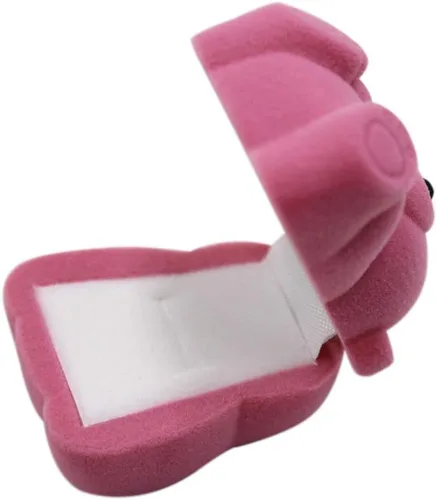 Vista 3 de Bonita caja de anillo de oso pequeño, caja de joyería de terciopelo para aretes, caja de almacenamiento de exhibición, caja de regalo