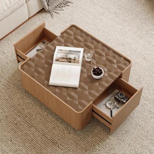 Vista 30 de Henf Mesa auxiliar elevable con almacenamiento, mesas de centro de madera maciza de 47.24 pulgadas con parte superior elevable, 3 bandejas