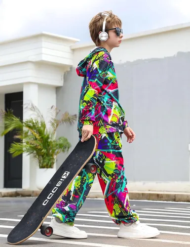 Vista 5 de uideazone Conjunto de sudadera con capucha y pantalón para niños 5-14T, conjunto de 2 piezas con estampado 3D