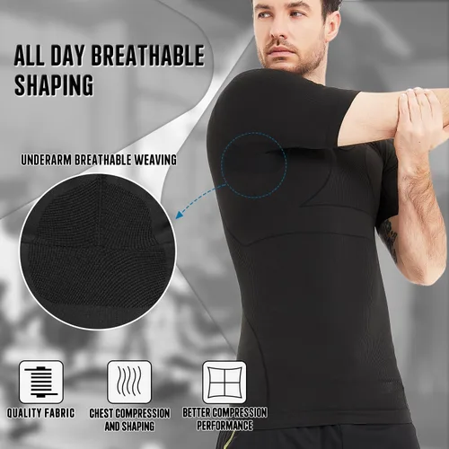 Vista 5 de Camisa adelgazante para hombre, ginecomastia para hombre, manga corta de compresión, chaleco de Moobs