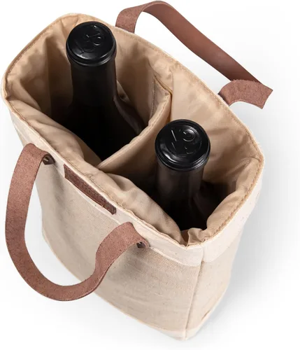 Vista 4 de PICNIC TIME NFL Pinot - Jute 2 Bottle Insulated Wine Bag - Wine Tote Bag - Wine Gift Bag, (Beige)