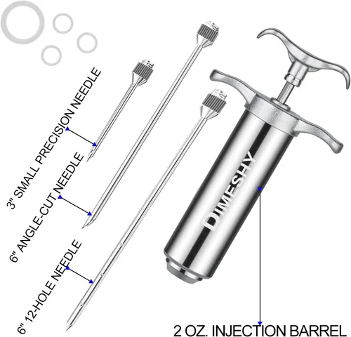 Vista 6 de Kit de inyector de carne de acero inoxidable 304 resistente con barril de gran capacidad de 2 onzas con 3 agujas comerciales de adobo