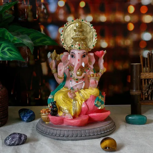 Vista 3 de alikiki Estatua de ídolo hindú de Dios Ganesha – 6.8 pulgadas hindú Murti Lord Ganesh Ganpati para oficina en casa, altar mandir templo Pooja
