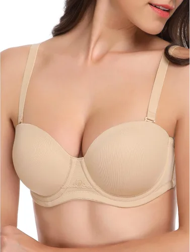 Vista 2 de Wingslove Sujetador de figura completa sin tirantes para mujer, con varillas, contorno multisentido, talla grande, alfombra roja