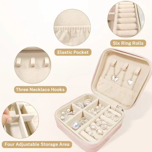 Vista 4 de Britown Organizador de joyas de viaje, collar y aretes, caja de joyería pequeña, regalos de cumpleaños para mujeres, mamá, hija, amiga, inicial H