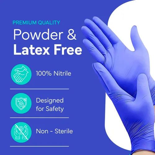 Vista 3 de OWELL® Blue Medical Exam Nitrile Gloves – Disposable Gloves for Dental & Medical Use, Powder-Free, Latex-Free, Chemo Rated