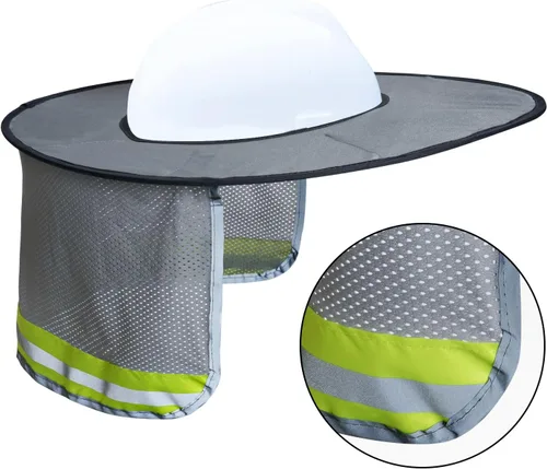 Vista 5 de Topbuti Paquete de 3 sombreros de malla de ala completa, parasol de cuello de alta visibilidad con rayas reflectantes para cascos