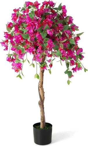 Vista 11 de Árbol artificial de buganvilla de 4.5 pies, planta falsa alta para decoración de interiores y exteriores
