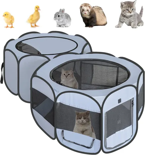 Vista 10 de 2 en 1 Pop Up Cat Dog Playpen con área de caja de arena no desmontable Azul polvoriento