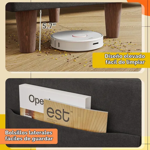 Vista 5 de YESHOMY Sofás para sala de estar, sofá con otomana móvil, sofá pequeño con chaise reversible y bolsillos laterales, sofá en forma de L para espacios