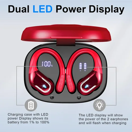 Vista 3 de Auriculares inalámbricos deportivos, Bluetooth 5.4, auriculares Bluetooth 2025 con estéreo de 75 horas, 4 micrófonos ENC, auriculares con ganchos