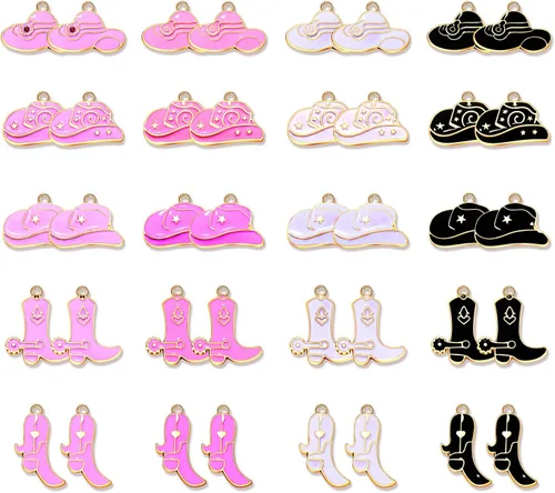 Vista 8 de NVENF 36 dijes para botas de vaquero para hacer joyas, esmalte de vaquera occidental, sombrero de bota, dijes para collares, pulseras, aretes