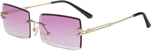Vista 10 de Lentes de sol rectangulares sin montura para mujeres y hombres, a la moda A1 Marrón degradado