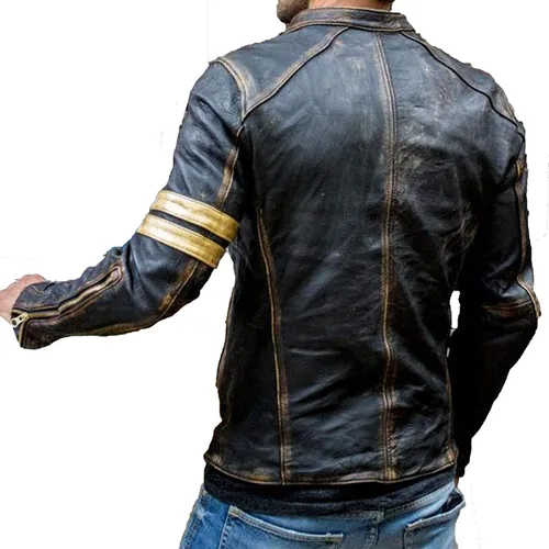 Vista 3 de UGFashions Distressed Leather Jacket Men Motorcycle Jacket Cafe Racer Brown Biker Jacket