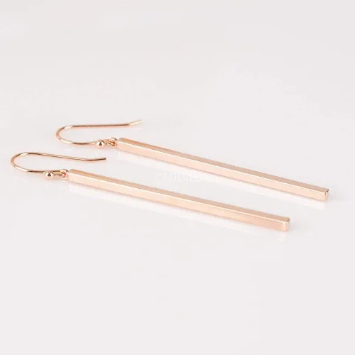 Vista 6 de Minimalist Rose Gold Plated Long Vertical Bar Drop Earrings - Hypoallergenic, Versatile Geometric Design Fashion Jewelry for Women by MJLULU