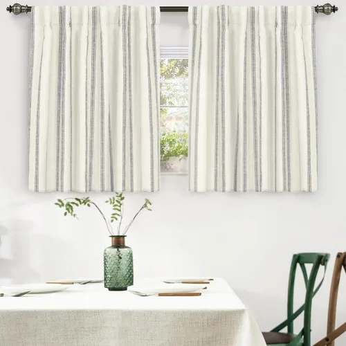 Vista 51 de DriftAway Cortinas opacas de mezcla de lino de granja de 90 pulgadas de largo para dormitorio, cortinas de lino con estampado de rayas verticales