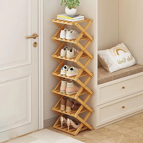 Vista 10 de Zapatero Pequeño, Organizador de Zapatos Plegable Portátil de 3 Niveles, Sin Instalación, Mini Zapatero Independiente para Acampar, Pasillos