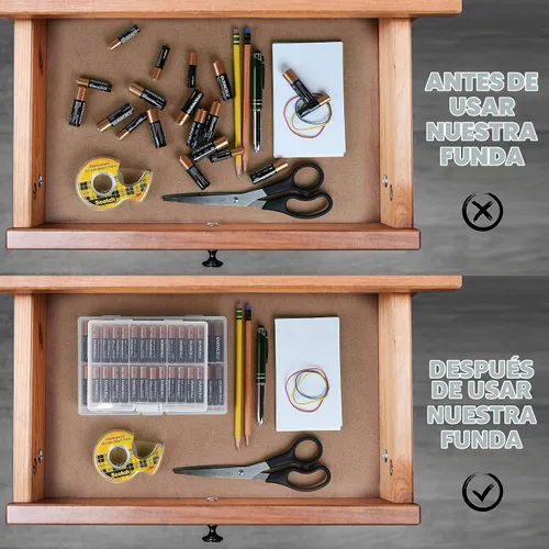 Vista 7 de GlossyEnd Juego de 4 cajas de almacenamiento de baterías AA y dos AAA, soporte para almacenamiento de batería con probador, transparente. Cada