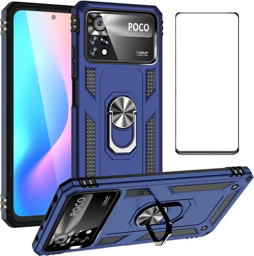 Vista 95 de Funda para Xiaomi POCO X3 NFC /X3 Pro con protector de pantalla, armadura de protección militar híbrida resistente a prueba de golpes, funda Negro