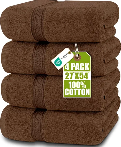 Vista 20 de Toallas de baño de algodón de lujo de 700 GSM (4 unidades, 27 x 54 pulgadas) por Utopia, Beige Premium Lightweight Ring Spun Cotton Towels