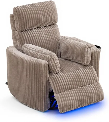 Vista 9 de SAMERY Silla reclinable giratoria eléctrica con reposacabezas ajustable, silla reclinable mecedora extra ancha con 2 almohadas/portavasos/USB/LED