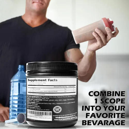 Vista 7 de Elite Wellness - Monohidrato de creatina con sabor a bayas con suplemento orgánico de remolacha, apoya la fuerza muscular, la resistencia